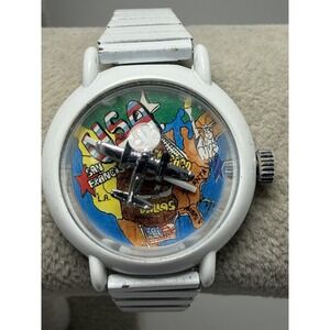 Quintel USA Map Manual Wind Ladies Bubble Watch 30MM 5.75" Stretch Band Vintage